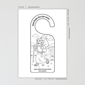 Lost Sheep Kids Bible Craft Door Hanger | Luke 15 Coloring Craft | Christian Printable | Bible Activity for Kids image 2