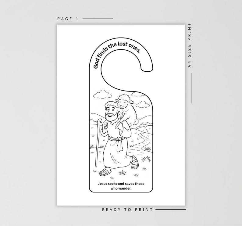 Lost Sheep Kids Bible Craft Door Hanger | Luke 15 Coloring Craft | Christian Printable | Bible Activity for Kids image 2