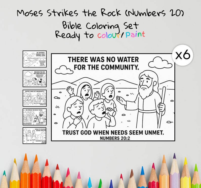 Moses Strikes the Rock Bible Colouring Pages: listing photo
