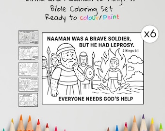 Elisha and Naaman Coloring Pages Craft | Kids Bible Craft | 2 Kings 5 | Christian Coloring Sheets | Sunday School Lesson