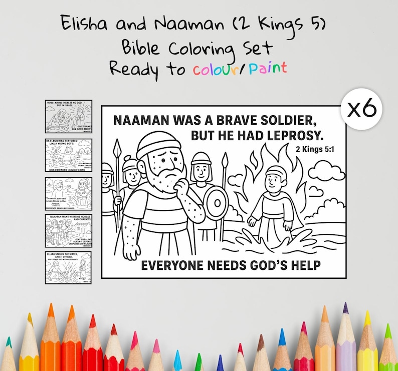 Elisha and Naaman Bible Colouring Pages: listing photo