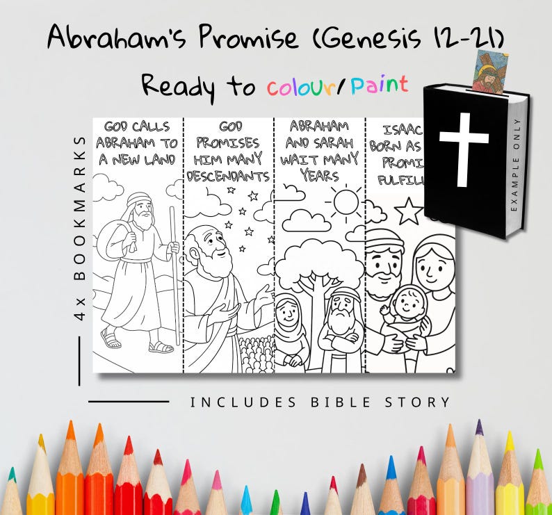 Abraham’s Promise Bible Story Colouring Bookmarks: listing photo