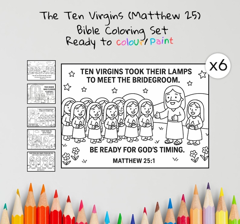 Ten Virgins Bible Colouring Pages: listing photo