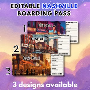 Nashville Getaway Boarding Pass | Editable Surprise Flight Ticket Gift | Printable Travel Announcement
