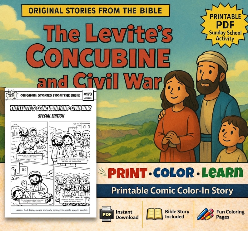 The Levite’s Concubine and Civil War Bible Comic Colouring Page: listing photo