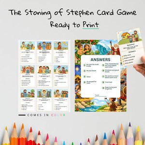 The Stoning of Stephen Kids Bible Card Game | Acts 7 Activity for Kids | Christian Printable | Bible Learning Game image 1