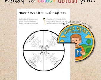 Good News John 3:16 Coloring Wheel, Bible Verse Craft for Kids, Salvation Sunday School Printable