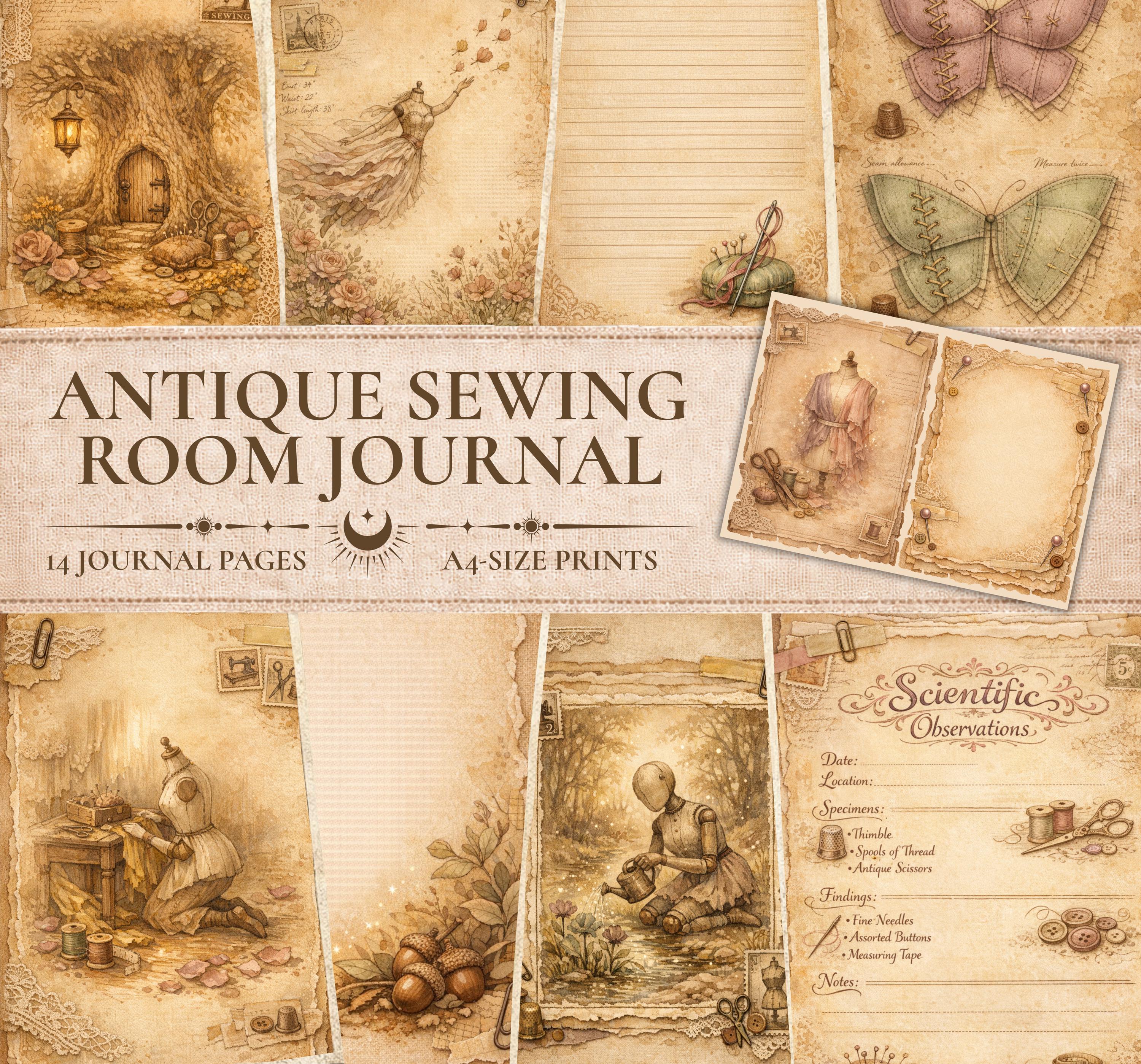 Antique Sewing Room Junk Journal Kit – Printable Vintage Fabric ...