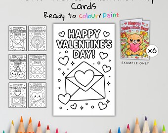 Retro Valentine’s Day Coloring Cards – Set of 6 | Vintage Style Printable Valentines for Kids