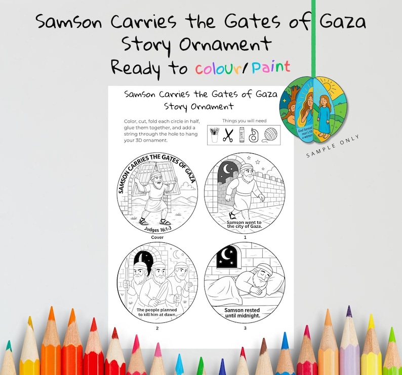 Samson Carries the Gates of Gaza 3D Bible Story Ornament for Kids: listing photo