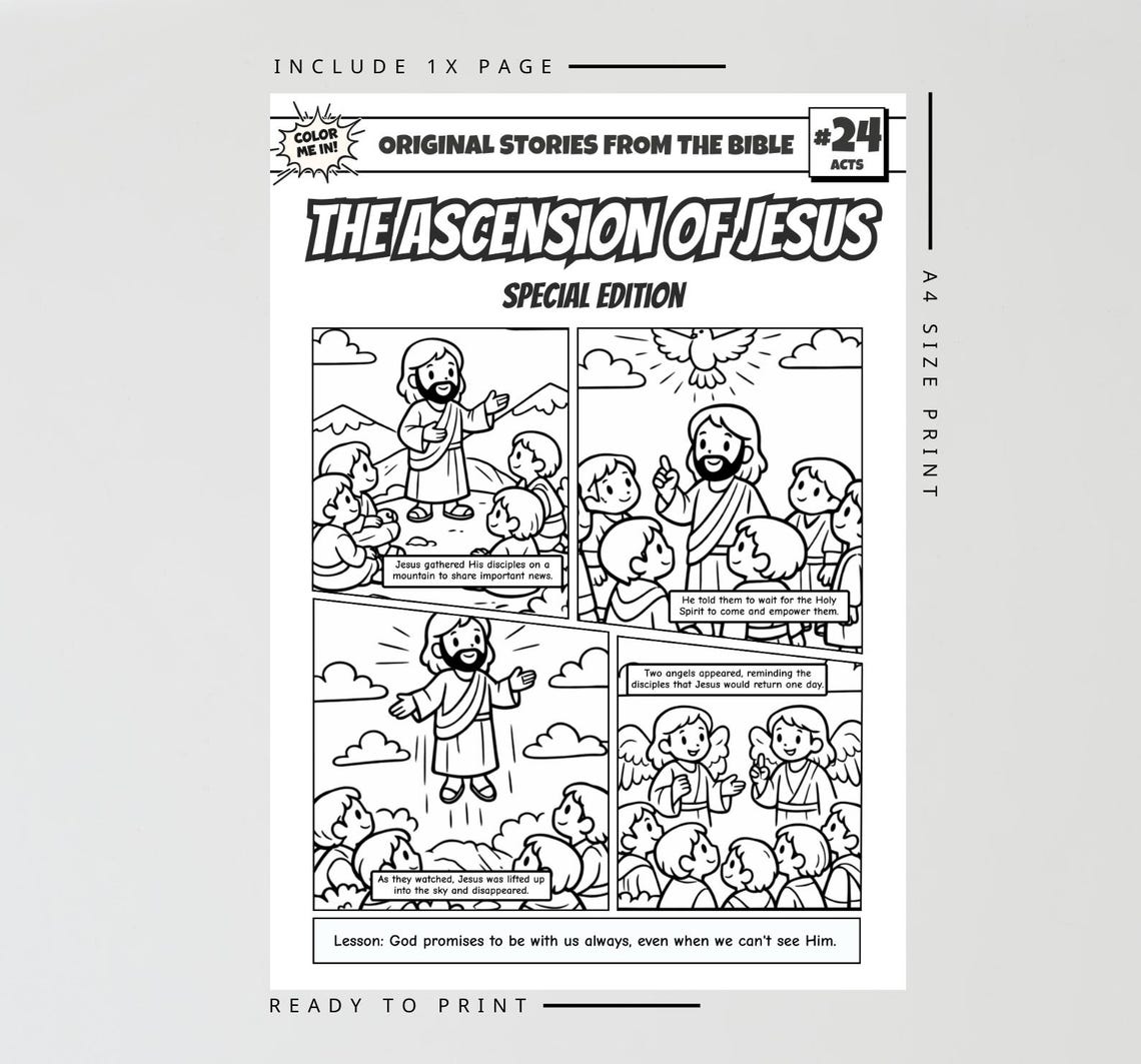 The Ascension of Jesus A4 Bible Comic Coloring Page | Sunday School ...