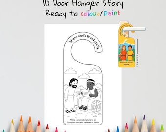 Philip & Ethiopian Kids Bible Craft Door Hanger | Acts 8 Coloring Craft | Christian Printable | Bible Activity for Kids