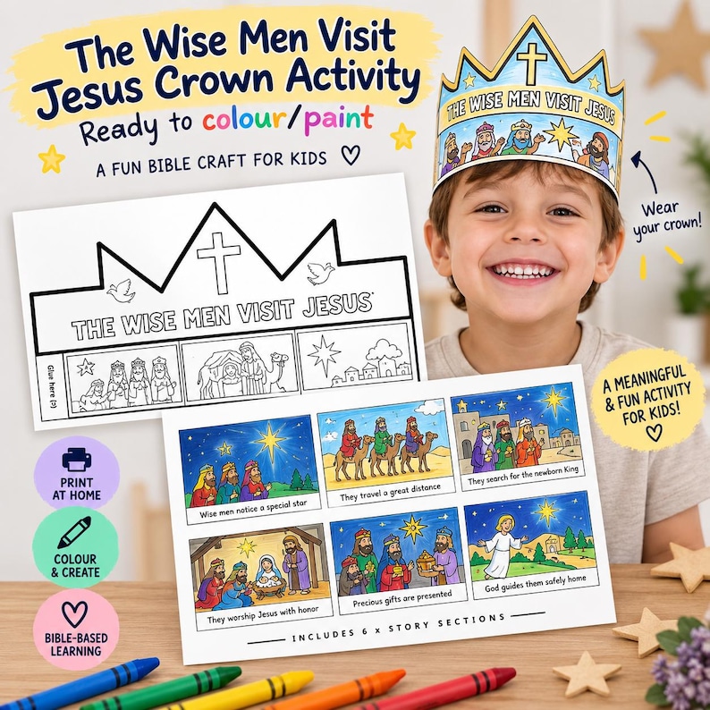 Wise Men Visit Jesus Bible Crown Craft: listing photo
