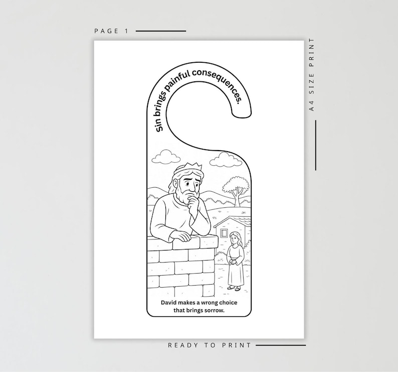 David & Bathsheba Kids Bible Craft Door Hanger | 2 Samuel 11 Coloring ...