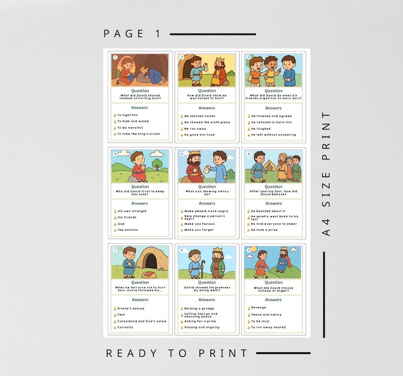 David Spares Saul’s Life Kids Bible Card Game | 1 Samuel 24 Activity ...