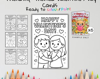 Friendship Valentine’s Day Coloring Cards – Set of 6 | Printable Kids Valentines for Classroom