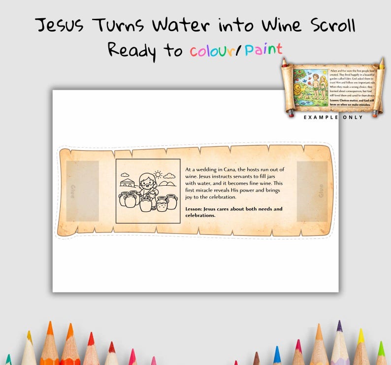 Jesus Turns Water into Wine Bible Scroll Craft: listing photo