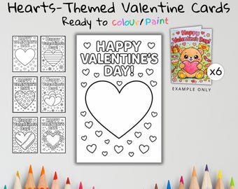 Heart Valentine’s Day Coloring Cards for Kids – Set of 6 | Printable Valentine’s Day Cards for Classroom