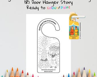 Elijah & Prophets of Baal Kids Bible Craft Door Hanger | 1 Kings 18 Coloring Craft | Christian Printable | Bible Activity for Kids