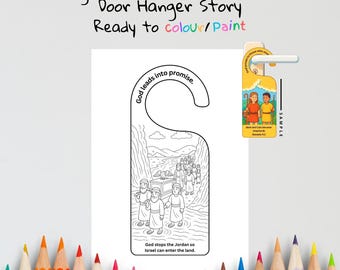 Crossing the Jordan River Kids Bible Craft Door Hanger | Joshua 3 Coloring Craft | Christian Printable | Bible Activity for Kids
