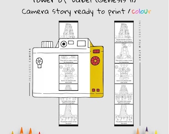 Tower of Babel Bible Camera Film Craft | Kids Bible Story Activity | Genesis 11 Coloring Craft | Christian Printable | Sunday School Lesson