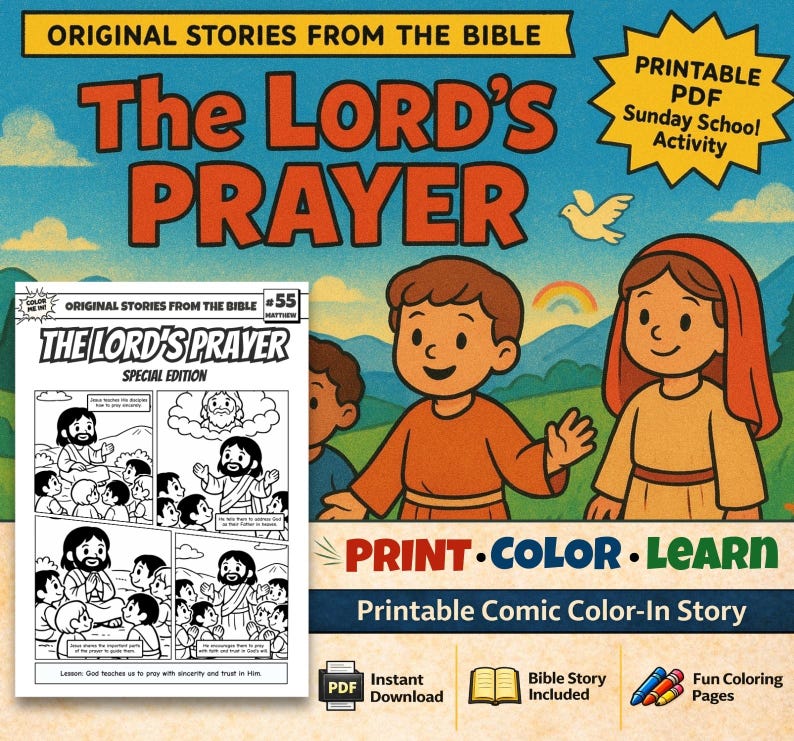 The Lord’s Prayer Bible Comic Colouring Page: listing photo