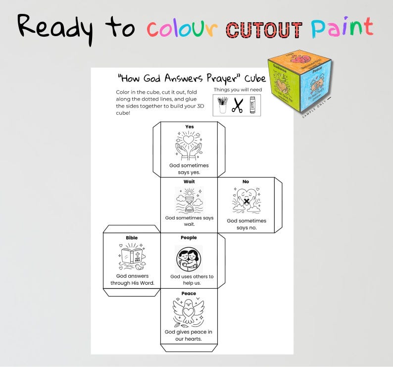 How God Answers Prayer Bible Cube Craft: listing photo