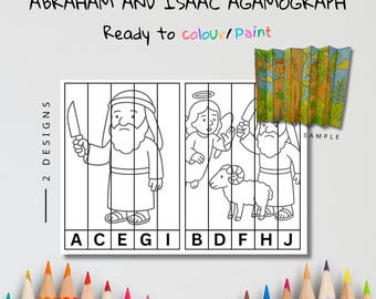 Afdrukbare Abraham en Isaac-agamografie – God zorgt voor de ram – zondagsschoolbijbelknutsel- en kleuractiviteit voor kinderen (digitale download)