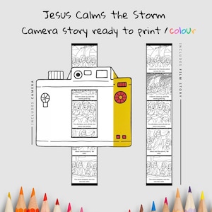 Jesus Calms the Storm Bible Camera Film Craft | Kids Bible Story Activity | Mark 4 Coloring Craft | Christian Printable | Sunday School