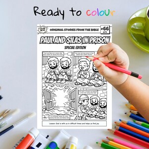 Paul and Silas in Prison A4 Bible Comic Coloring Page | Sunday School Craft | Bible Study for Kids | Children’s Church Activity | Acts 16 image 3
