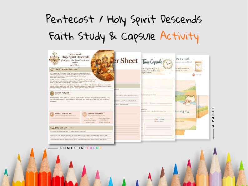 Pentecost / Holy Spirit Descends Faith Time Capsule Pack for Kids: listing photo