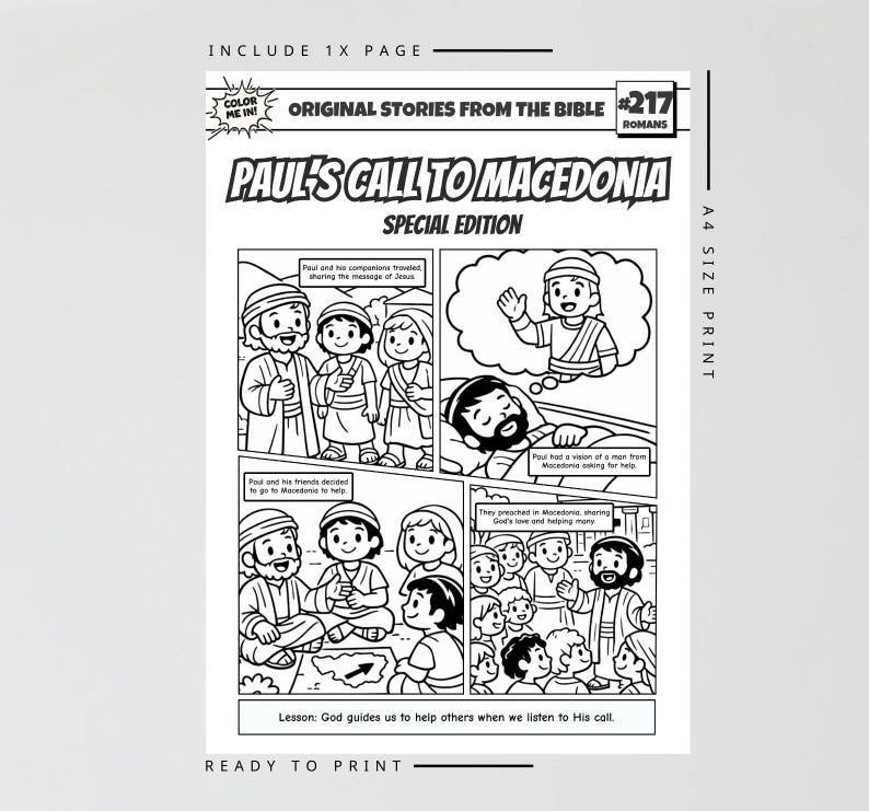 Paul’s Vision of the Macedonian Man A4 Bible Comic Coloring Page for Kids | Sunday School & Children’s Church Activity | Acts 16 image 2