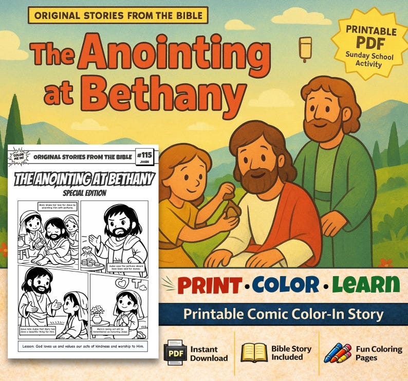 The Anointing at Bethany Bible Comic Colouring Page: listing photo