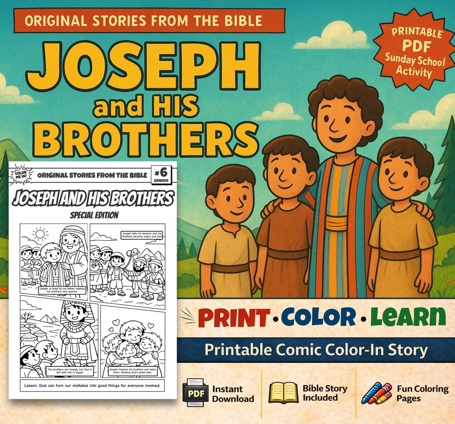 Joseph and His Brothers A4 Bible Comic Coloring Page | Sunday School ...