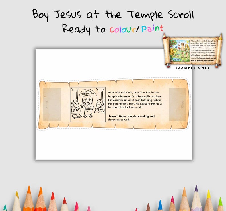 Boy Jesus at the Temple Bible Scroll Craft: listing photo