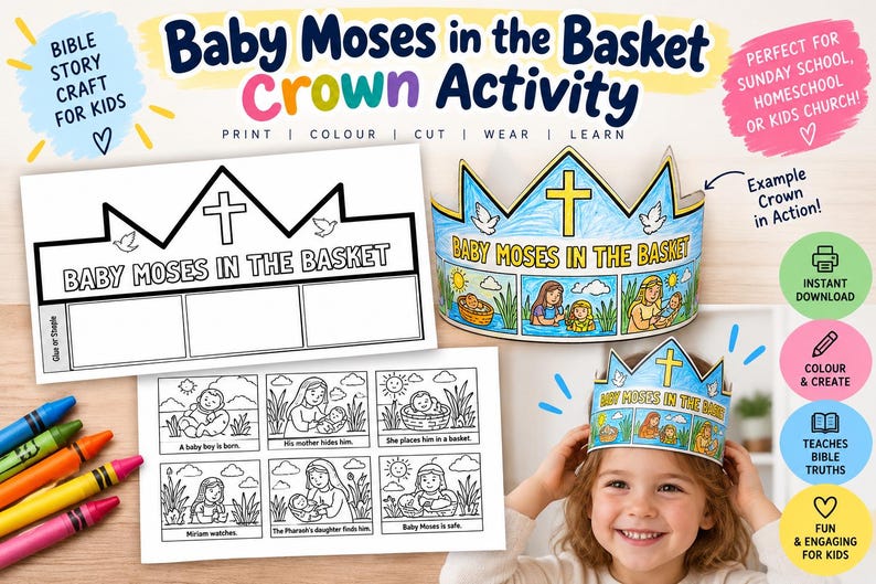 Baby Moses Bible Crown Craft: listing photo