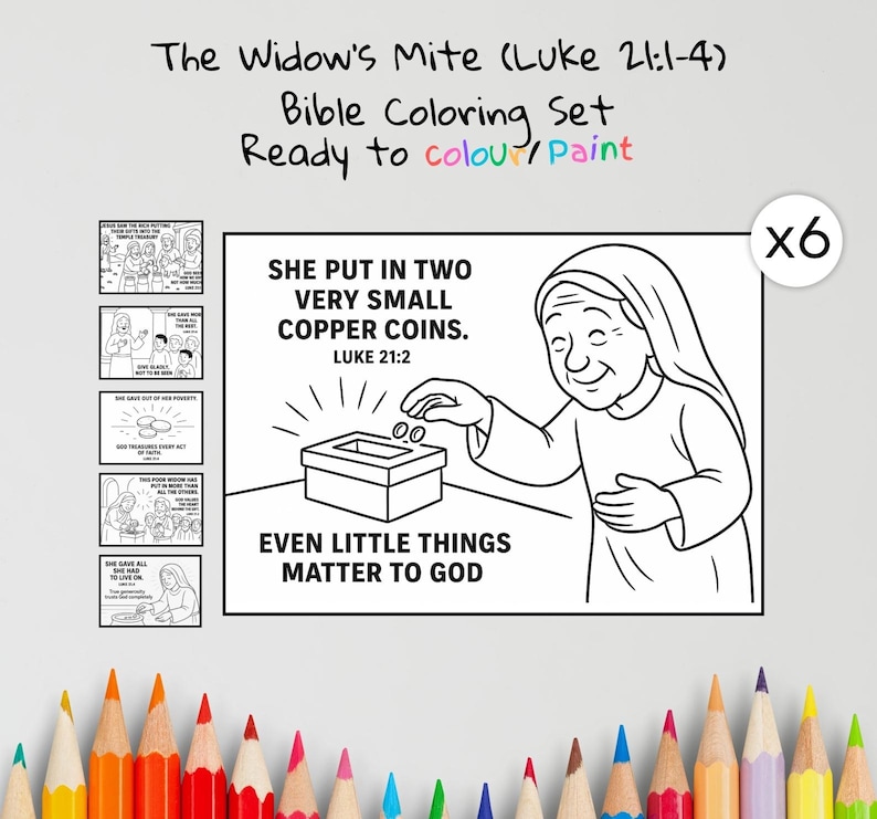 Widow’s Mite Bible Colouring Pages: listing photo