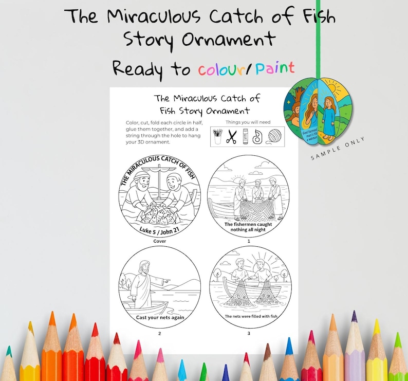 The Miraculous Catch of Fish 3D Bible Story Ornament: listing photo