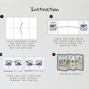 May include: Instructional diagram with numbered steps for folding a booklet. The text includes instructions to fold along dotted lines and fold sides toward the center. The final step shows a colorful, folded booklet with the text "The Empty Tomb".