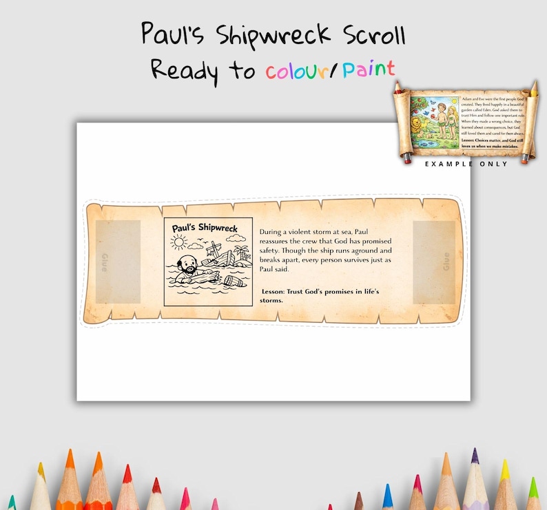 Paul’s Shipwreck Bible Scroll Craft: listing photo