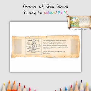 Armor of God – Helmet of Salvation Scroll Sunday School Craft | Kids Bible Activity | Christian Coloring Craft Printable | Digital Download