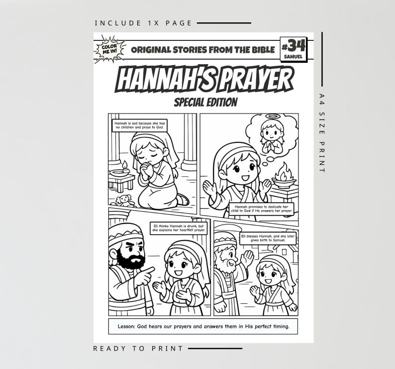 Hannah’s Prayer A4 Bible Comic Coloring Page | Sunday School Craft ...