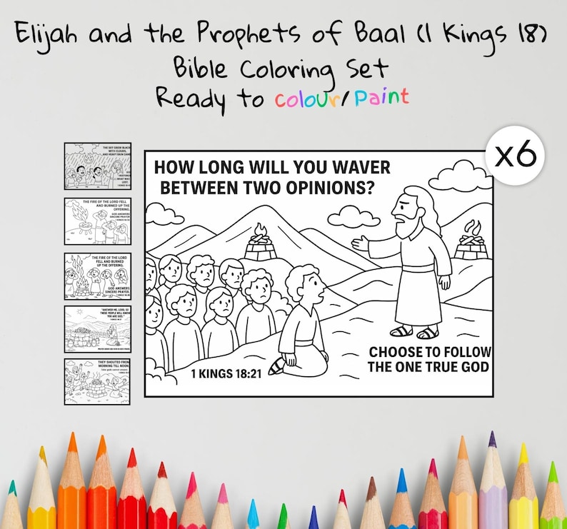 Elijah and the Prophets of Baal Bible Colouring Pages for Kids: listing photo