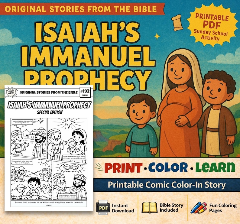Isaiah’s Immanuel Prophecy Bible Comic Colouring Page for Kids: listing photo
