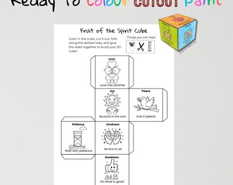 子ども向けの「聖霊の実」キューブ工作（印刷可能）、聖書アクティビティ、ガラテヤ人への手紙5章22～23節（日曜学校とキリスト教学校向け）
