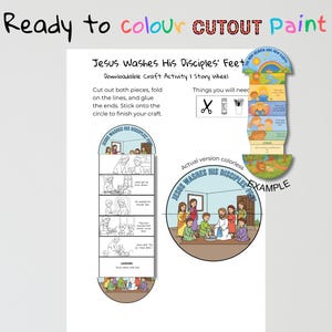 Jésus lave les pieds de ses disciples Artisanat biblique | Leçon au service des autres | Activité chrétienne de coloriage | École du dimanche imprimable