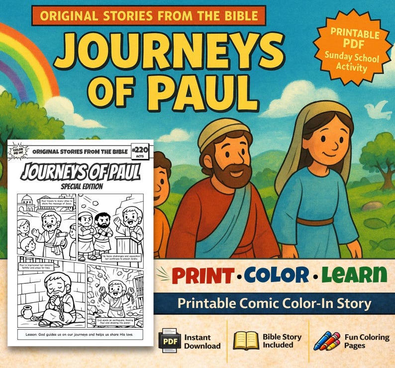 Journeys of Paul Acts Bible Comic Colouring Page: listing photo