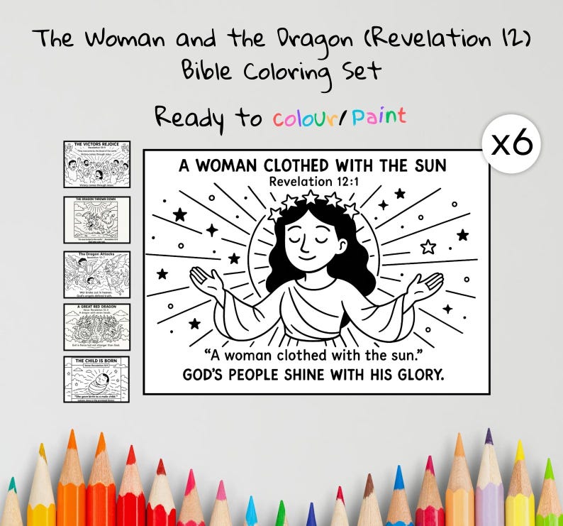 Woman and the Dragon Bible Colouring Pages: listing photo