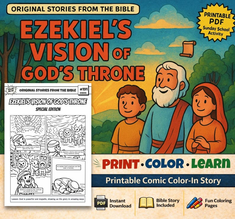 Ezekiel’s Vision of God’s Throne Bible Comic Colouring Page for Kids: listing photo