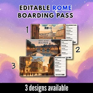 Biglietto regalo a sorpresa per viaggio a Roma in Italia e carta d'imbarco per compleanno / biglietto aereo stampabile modificabile (download digitale)